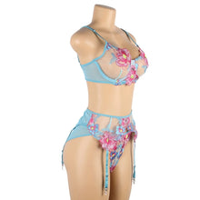 Load image into Gallery viewer, Garden Blossom Embroidered Sheer Floral Lingerie Set - Size inclusive
