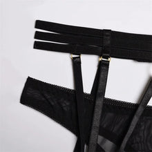 Charger l&#39;image dans la galerie, See-Through Thin Sexy Lingerie Underwire Gather Bra Garter Belt Thong Set
