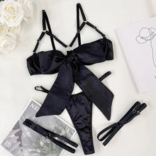 Load image into Gallery viewer, Bowknot Lingerie Open Bra Up Sexy Underwear 3-Piece Satin Anissa Atelier
