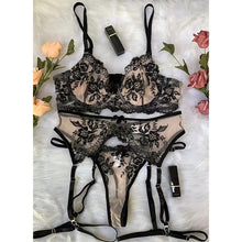 Load image into Gallery viewer, Nude Lace Mesh Perspective Embroidered Lingerie Set
