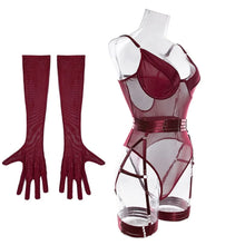 Charger l&#39;image dans la galerie, Strap Splicing Thin Style Perspective Bodysuit with Gloves Set

