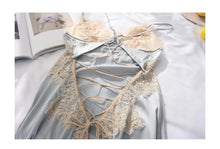 Load image into Gallery viewer, Premium Grey Silk Nightdress Lingerie Vintage Nightgown
