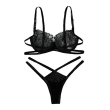 Load image into Gallery viewer, Transparent Floral Lace V-String Velvet Lingerie
