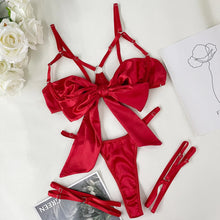 Load image into Gallery viewer, Bowknot Lingerie Open Bra Up Sexy Underwear 3-Piece Satin Anissa Atelier

