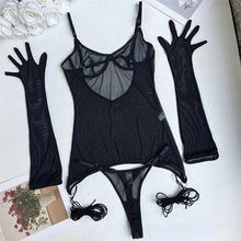 Load image into Gallery viewer, Temptation Thin Perspective Mesh Lace up Tie up Dress/Body Bra Set
