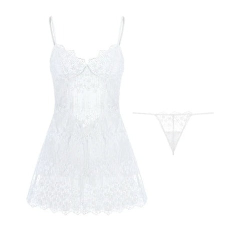 White Backless Snowflake Cutout Slip Nightdress