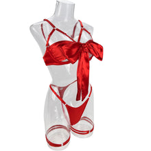 Load image into Gallery viewer, Bowknot Lingerie Open Bra Up Sexy Underwear 3-Piece Satin Anissa Atelier
