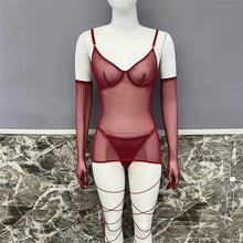 Charger l&#39;image dans la galerie, Temptation Thin Perspective Mesh Lace up Tie up Dress/Body Bra Set
