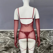 Load image into Gallery viewer, Temptation Thin Perspective Mesh Lace up Tie up Dress/Body Bra Set
