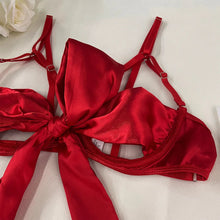 Load image into Gallery viewer, Bowknot Lingerie Open Bra Up Sexy Underwear 3-Piece Satin Anissa Atelier
