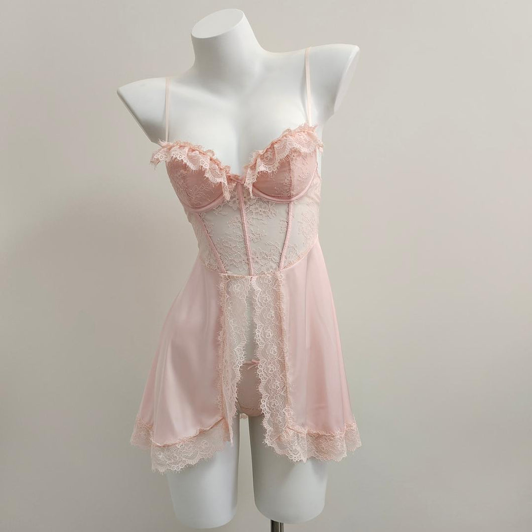 French Night Gown Sleepwear Mesh Lace Women Dreamy