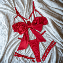 Load image into Gallery viewer, Bowknot Lingerie Open Bra Up Sexy Underwear 3-Piece Satin Anissa Atelier
