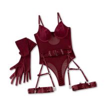 Load image into Gallery viewer, Strap Splicing Thin Style Perspective Bodysuit with Gloves Set
