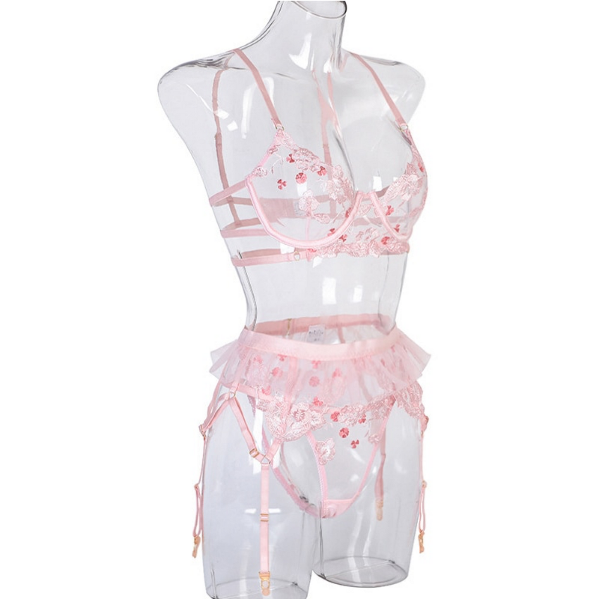 Pink delicate Floral Lingerie with Garter Belt - Anissa Atelier Affordable,  Unique and Quality Lingerie and More. For more Femininity!