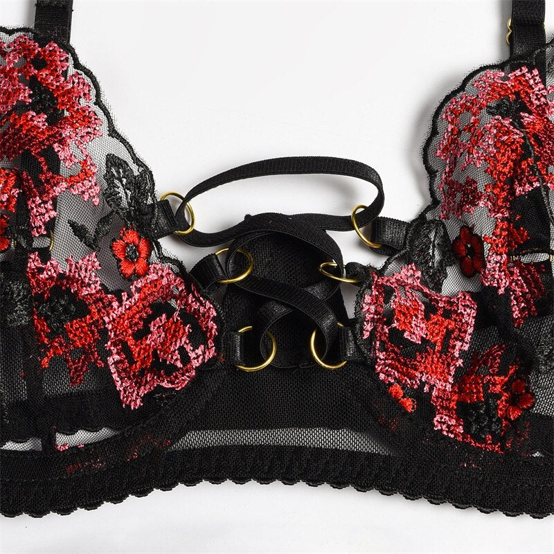 Red & Black Bra Making Fabric and 6 Lace Tulle Kit - Porcelynne