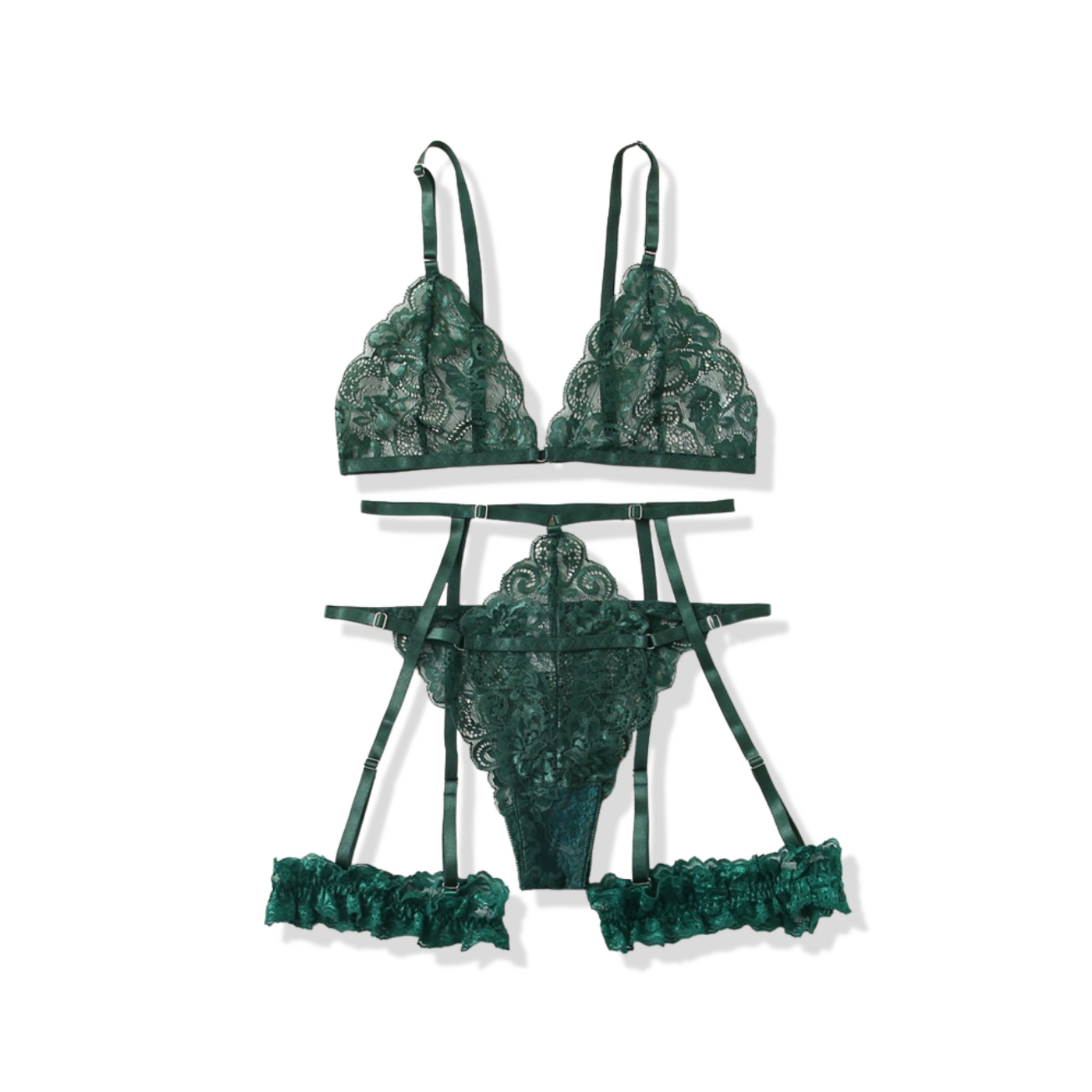 Emerald Green Pure Silk and Lace Luxury Lingerie Set -  Canada
