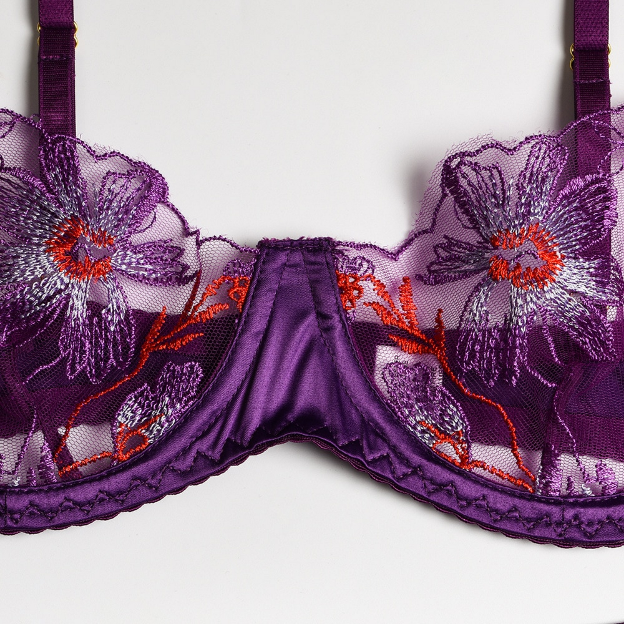 Sexy Lingerie Thin Lace Embroidered Stitching Silky Purple Underwear  Underwire Bra Three-piece Garter Thong Set - Anissa Atelier Affordable,  Unique and Quality Lingerie and More. For more Femininity!