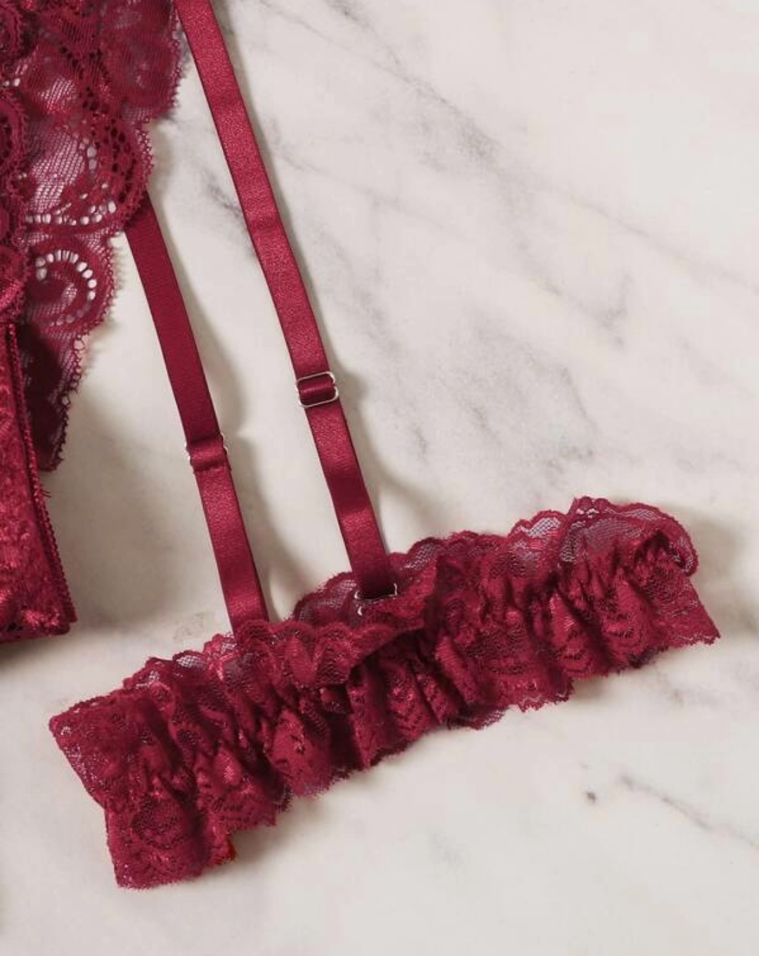 Floral Lace Scalloped French Knickers - Burgundy Red