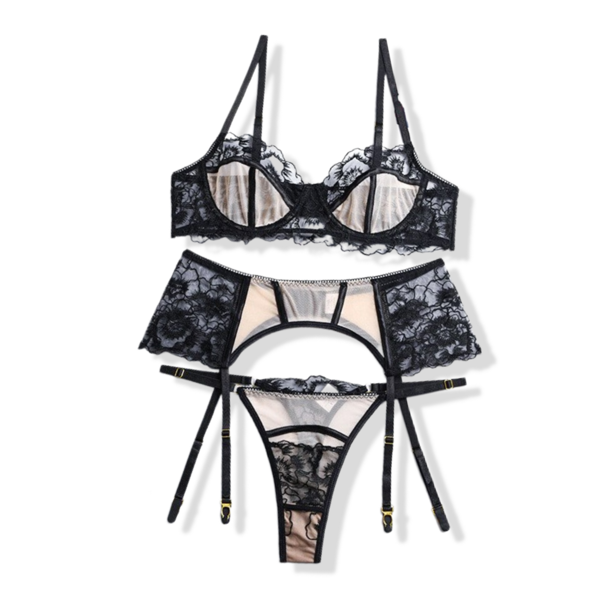 Women's Lace Strappy Bralette Floral Embroidered Mesh Wireless Bra and  Panty Sexy Lingerie Set Valentines Day Underwear Black : :  Clothing, Shoes & Accessories